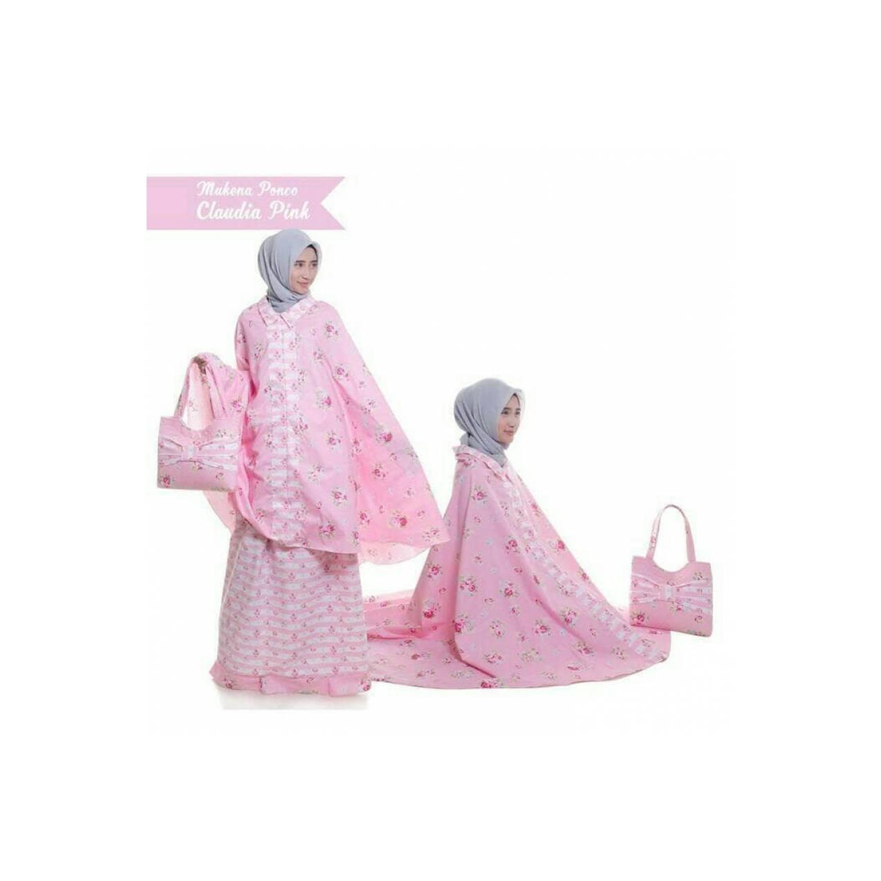 mukena pink ponco mukenah branded elegan mewah murah batik bunga + tas