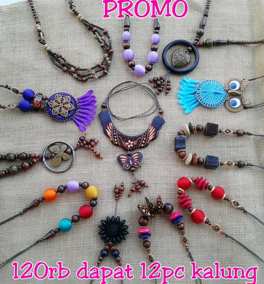 Kalung Kayu isi 12 buah harga murah asli dari perajin yogyakarta