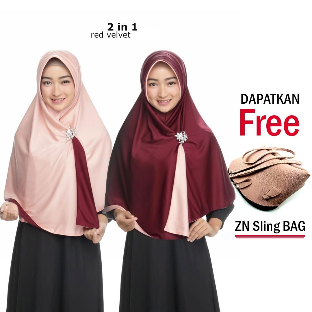 Jilbab 2 Warna / Jilbab Instan Bergo Bolak Balik Syari / Pet Anti Tembem / Hijab Khimar Langsung Pakai / Kerudung 2in1 Ukuran Besar Syari Polos / Free Sling Bag Tas Selempang Terbaru