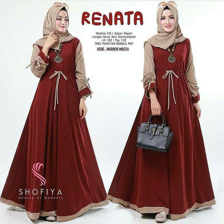 RENATA - Baju Kekinian Gamis Syar'i Murah Wanita Maxi Dress Cewek Jumbo Tanah Abang Fashion Muslim (GREEN BOTTLE - GREY)