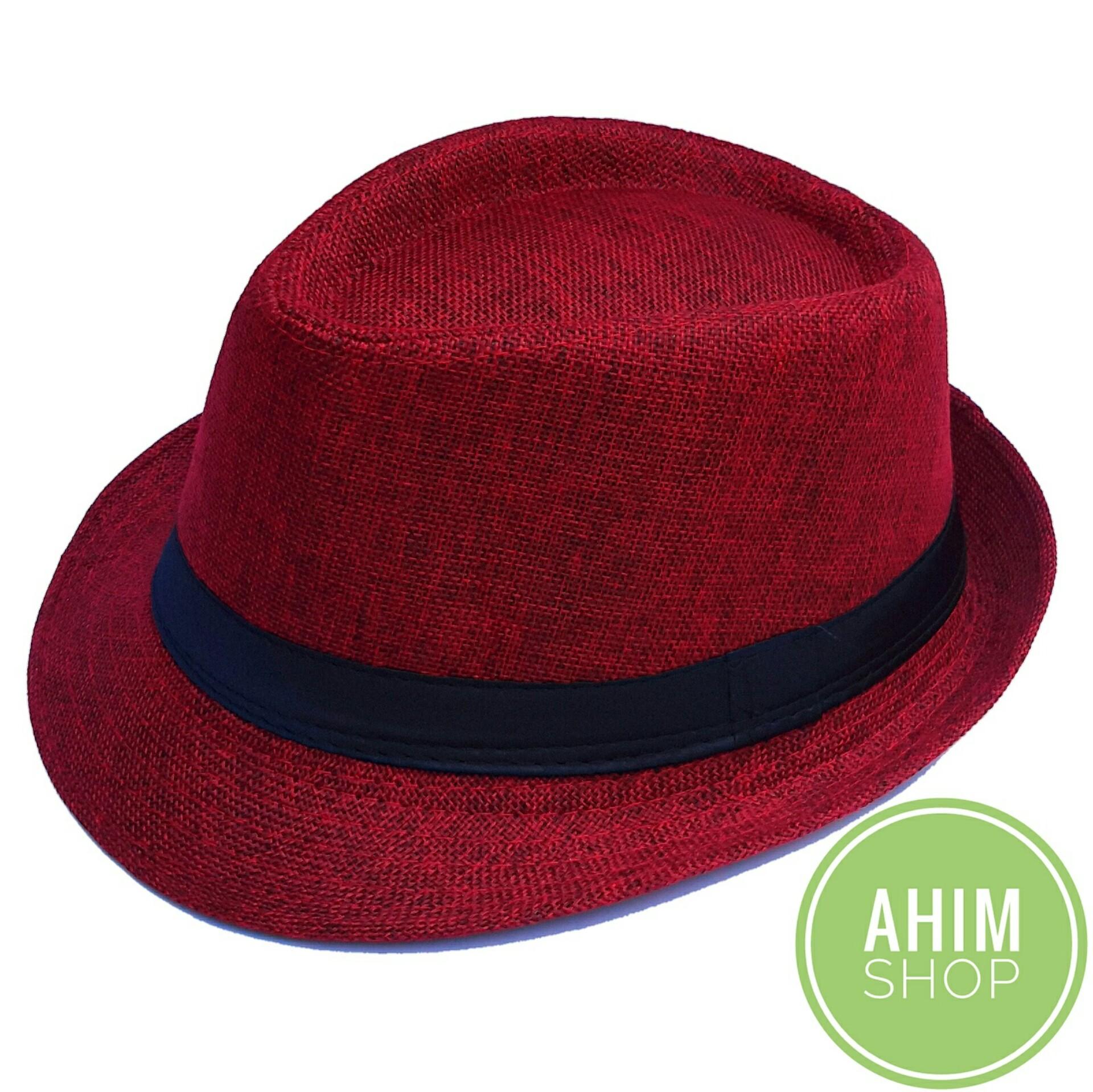 TOPI JAZZ ANTI KUSUT Pria Wanita Tompi Fashion Fedora Panama Caplin Bowler Hat by Ahim Shop (Maroon)
