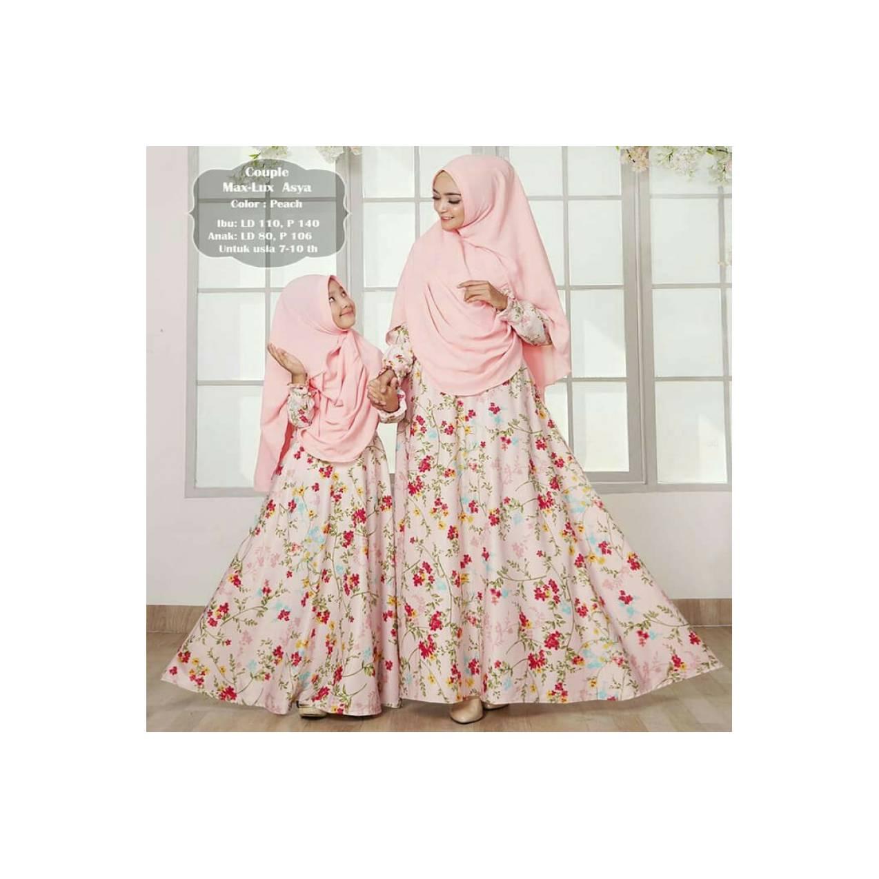 baju Couple gamis syari Murah / maxi dress pesta ibu anak asyya peach