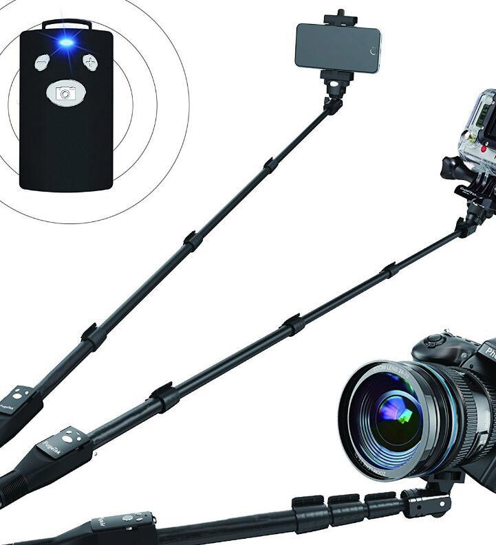 Jvgood Tongsis Profesional Aluminium Paduan Selfie Tongkat Monopod, Bluetooth Jarak Jauh untuk Apple, Android, & DSLR Kamera GoPro (Dapat Diperpanjang Sampai 49