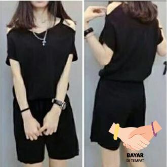 Sexy Jumpsuit Raina Casual Wanita - Black