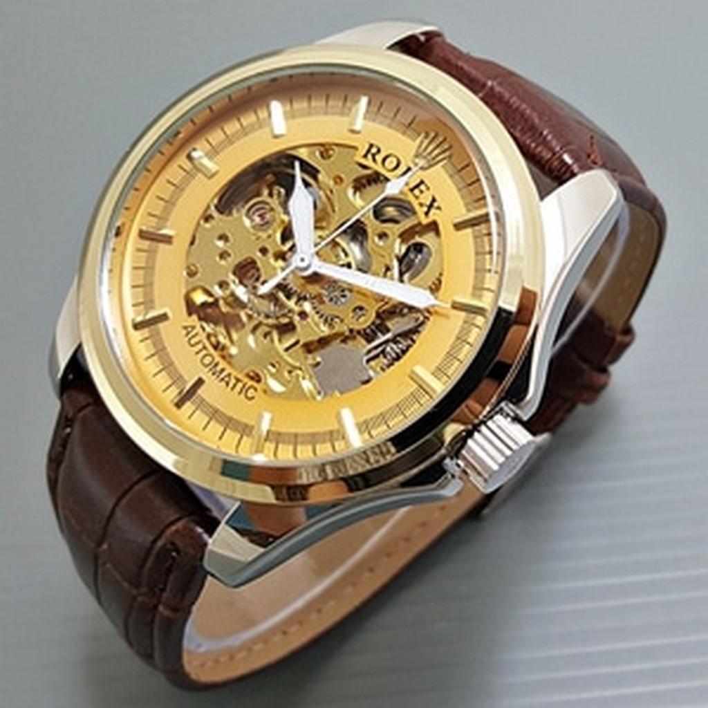Jam Tangan Pria Rolex Skeleton Big Size Ethnic Leather Kombi Gold DISKON MURAH!!!