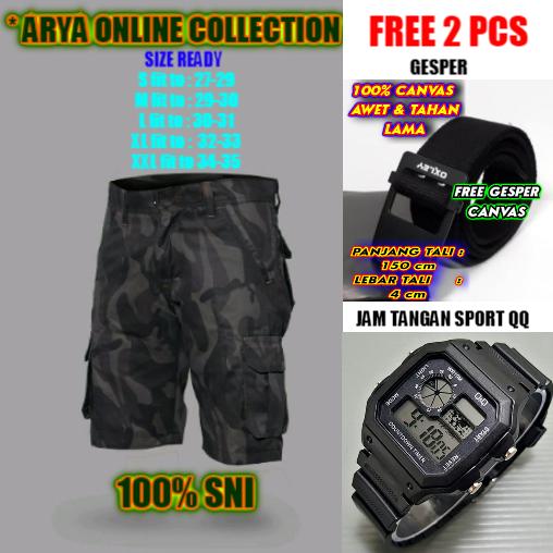 Celana CARGO Celana Pendek Pria ARMY LORENG MILITER + FREE 2 PCS GESPER - JAM TANGAN SPORT