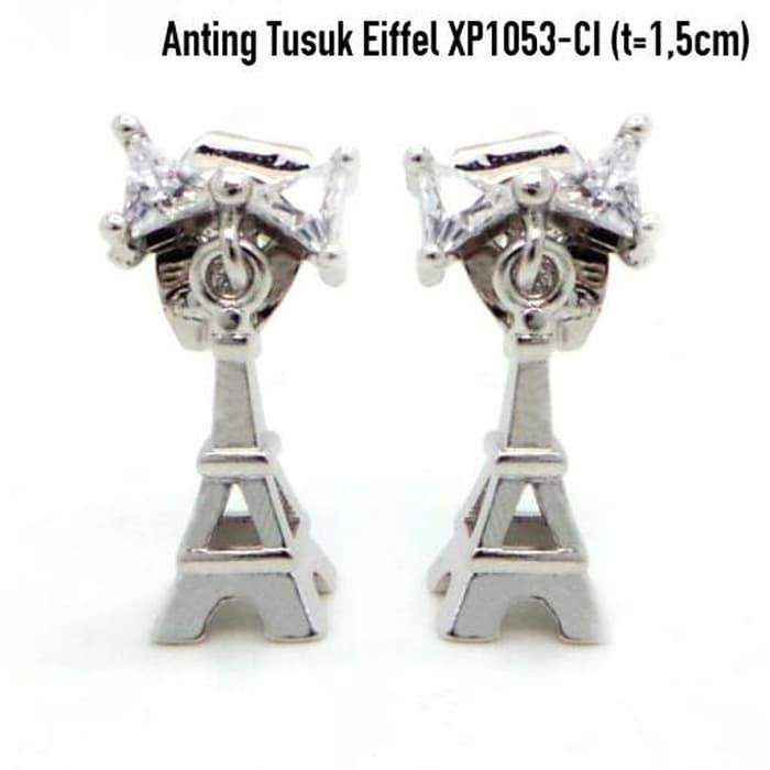 Anting Eiffel Tusuk Perhiasan Lapis Emas Putih Aksesoris Wanita XP1053