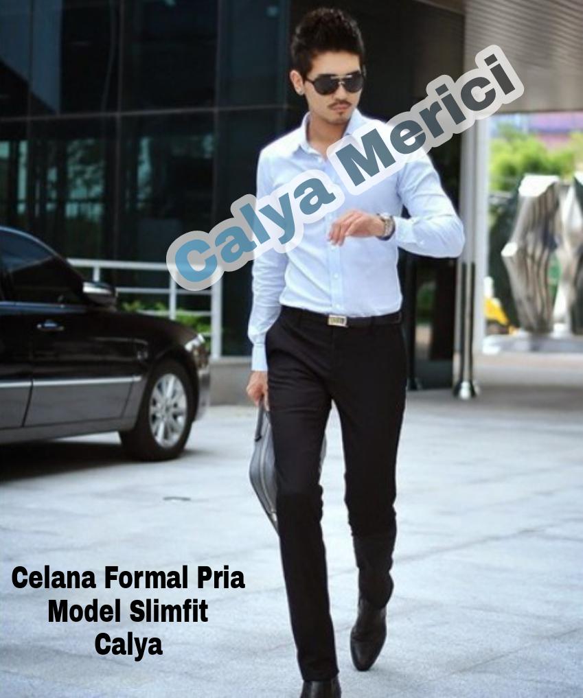 Calya Merici Celana Panjang Formal Pria Slimfit Hitam Kerja Bahan Kain Twist 27-36 Calya