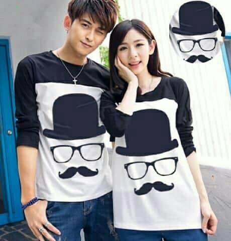 TJ.COLL - Kaos LENGAN PANJANG CP KUMIS SPANDEX-HARGA SUDAH DAPAT 2KAOS = ( PRIA L-WANITA M) KAOS MURAH HARGA GROSIRAN Busana Pasangan Kaos Couple Kaos Oblong T-Shirt
