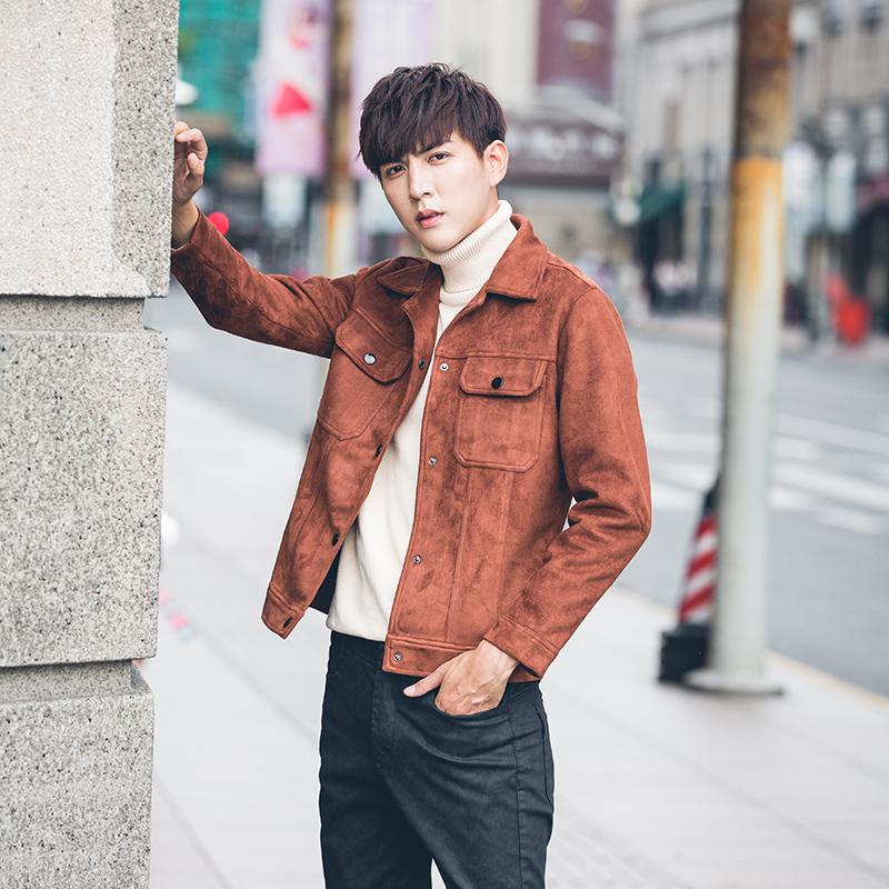 Trendi Pria Karakter Beludru Kulit Rusa Musim Dingin Baru Jaket Jaket Pria (Warna Karamel)