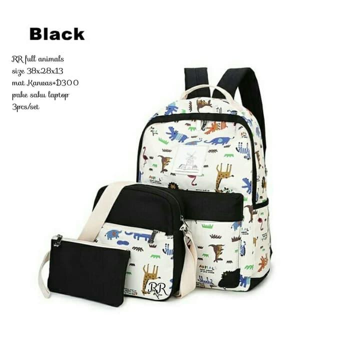 Tas Ransel Anak Cowok Cewek Sekolah an Binatang Bagus dan Unik - Hitam