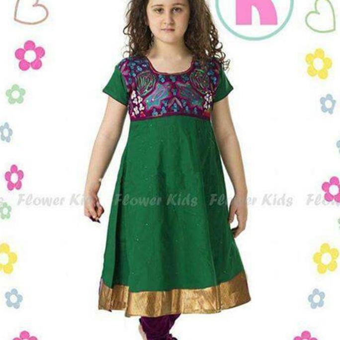 FK 37 BAJU DRESS ANAK KECIL LEBARAN GAMIS SARI INDIA SCARF HIJAU BIRU - KLDGNJS
