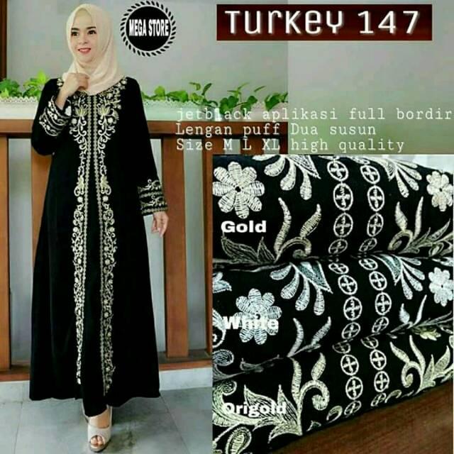Abaya Exclusive Etnik Batik Gamis Jubah Dress Arab Turkey Bordir Gold Jumbo Big Size Syari Busuii (M)