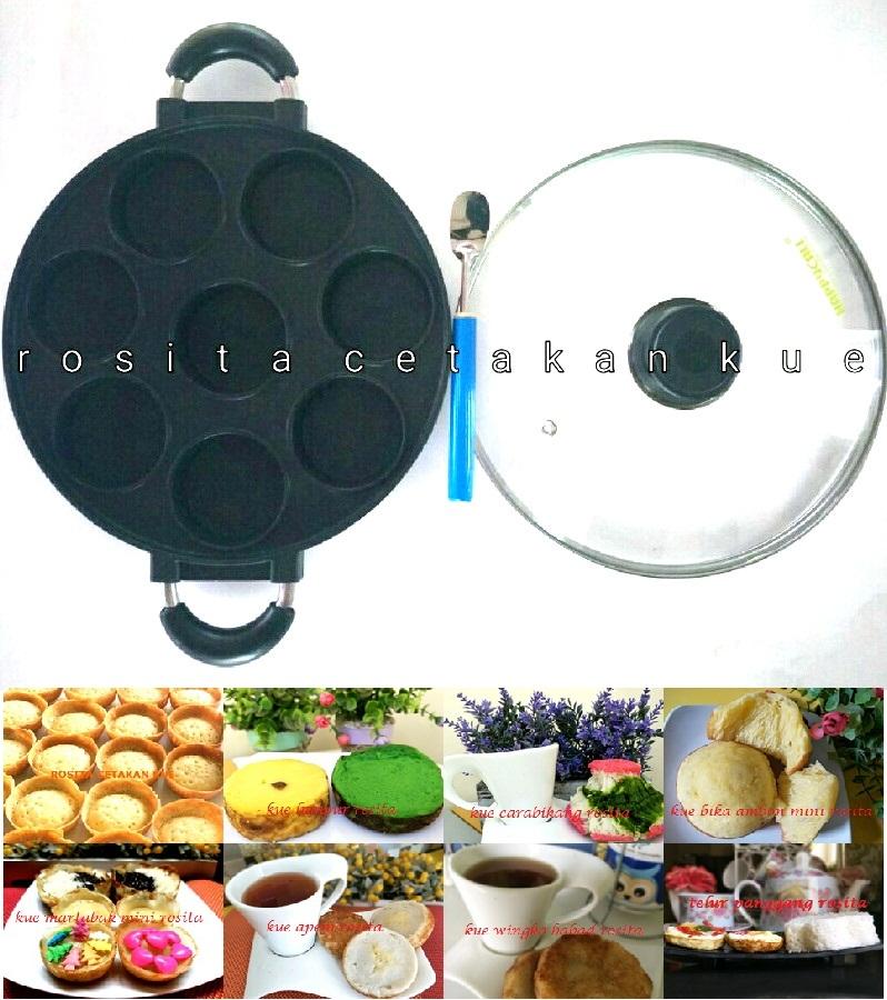Rosita Cetakan Kue Martabak Mini Lumpur Cubit Teflon 8 Lubang dan Tutup Kaca Gratis Sutil Kue