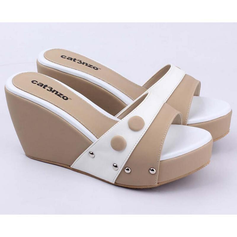 Sandal Sendal Wedges Wanita Cewek Cewe Warna Putih Komb JK 537 CZ SNWNP