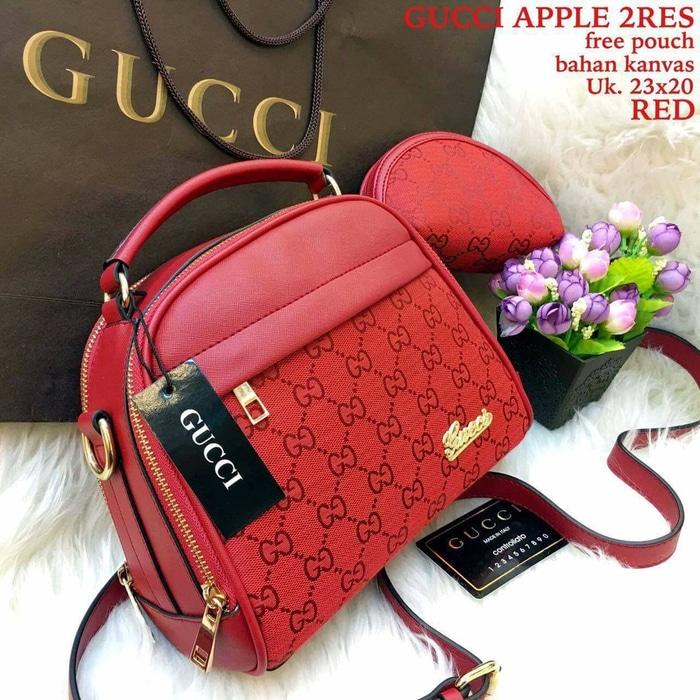 PROMO TAS WANITA BRANDED MURAH GUCCI APPLE TERBARU WARNA RED MERAH