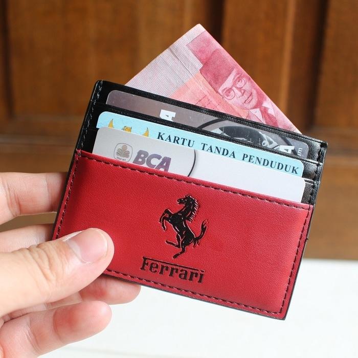 DOMPET KARTU CARD HOLDER ASLI KULIT IMPORT FERRARI CC06 RED BLACK