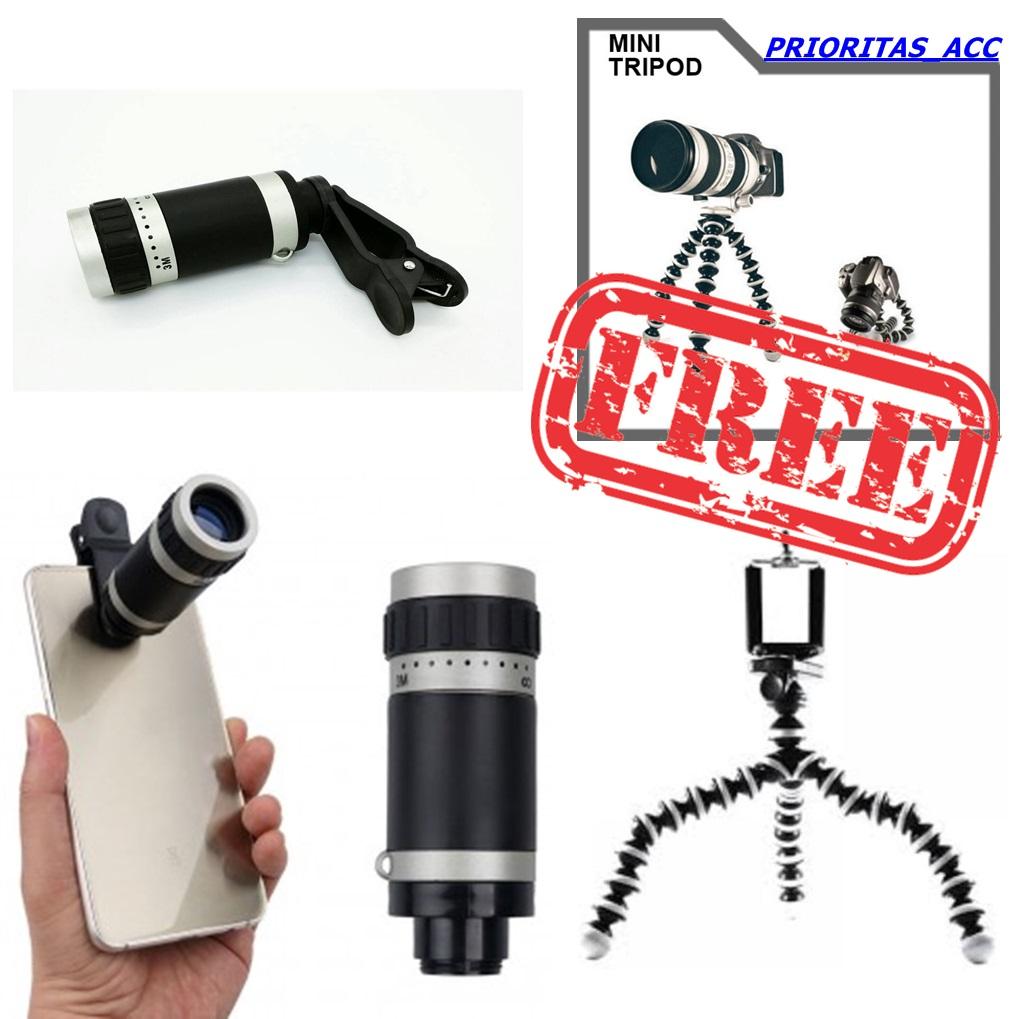 Lensa Tele Zoom 8x Universal Telescope Clip Jepit Mobile Phone + free tripod