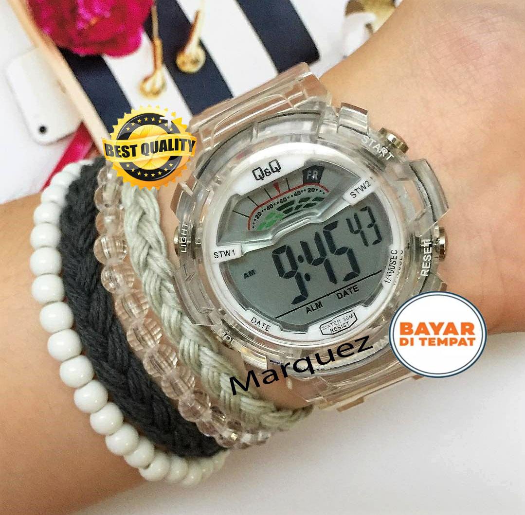 Q&Q - Jam Tangan Wanita & Pria QQ 5675 AF - Digital Transparan - Bahan Tali Rubber - Model Simple Terbaru