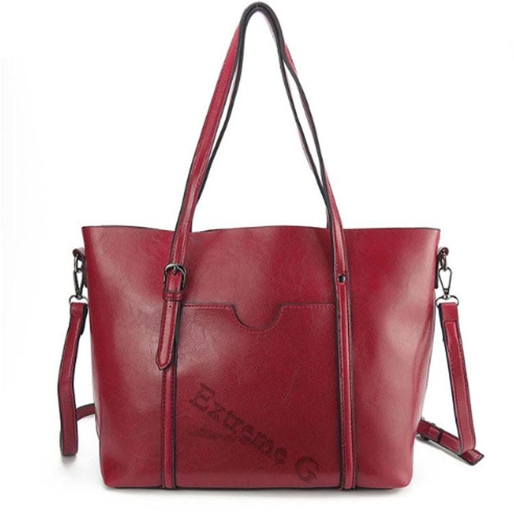Baru Fashion Handbags Tas Besar Wild Shoulder Messenger Bag Sederhana Minyak Lilin Kulit Portable (Merah)-Intl
