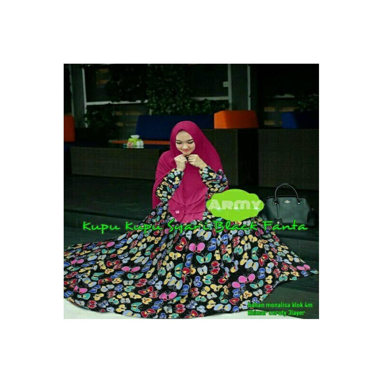 Busana Muslim Gamis Syari motif Kupu bahan Wolfis
