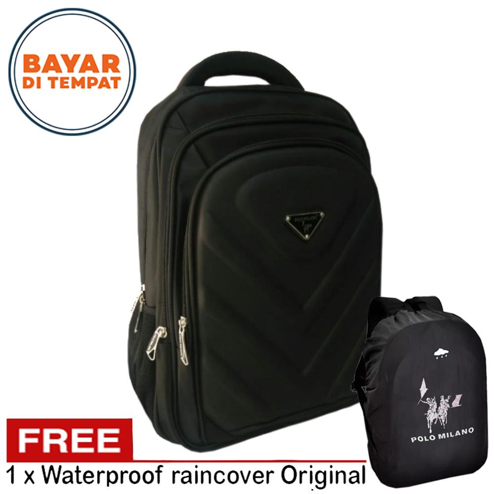 pelangi tas Polo Milano impor embosTas Ransel Tas Laptop Tas Punggung Tas Kerja dan Kuliah 88091-18 Highest Spec Polo Backpack Import Original - Black Free Raincover