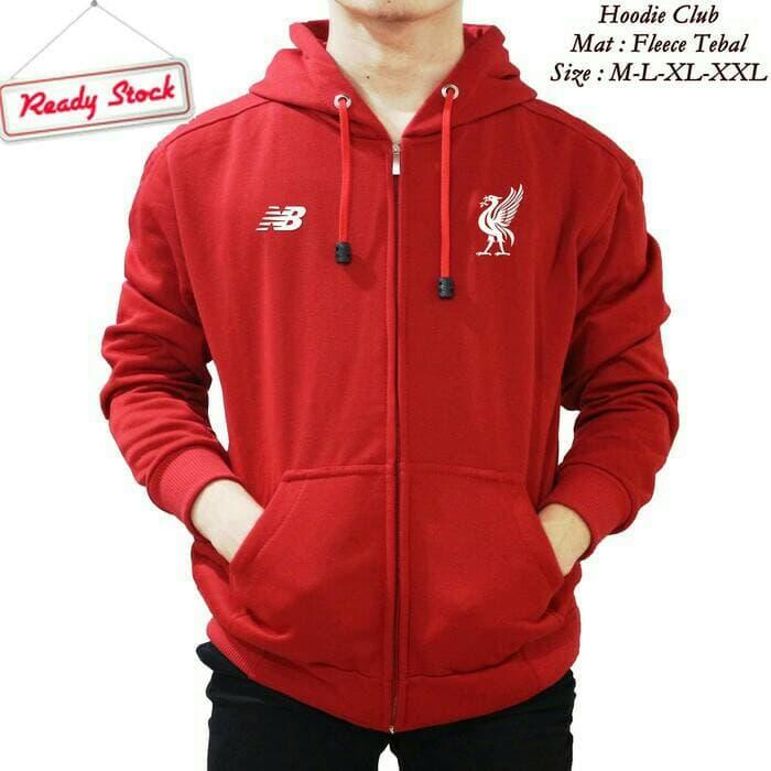JAKET HOODIE ZIPPER BOLA LIVERPOOL MERAH