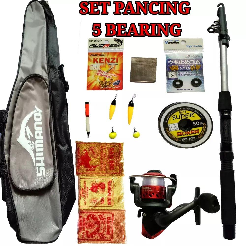 Set Alat Pancing 1B - 5 Bearing Mancing Lengkap - Joran - Reel - Tas - Senar - Kail - Pelampung - Timah - Stopper