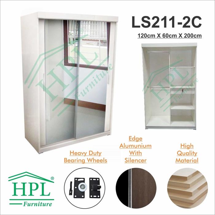 Lemari Pakaian HPL Sliding 2 Pintu Putih Glossy+Kaca 2 Pintu LPS-207 @ lemari pakaian kayu jati plastik anak portable minimalis plastik murah gantung sliding bayi