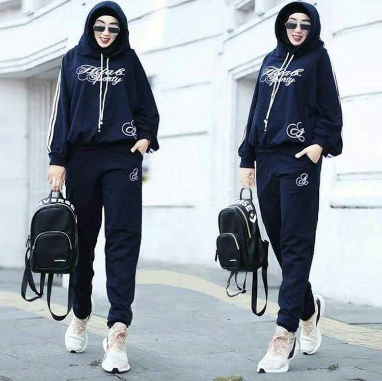 Newone Shop Cerie - Setelan Joger Wanita - Setelan Training Wanita - Setelan Pakaian Wanita - Fashion Muslim - Setelan Baju Muslim - Navy - Dax