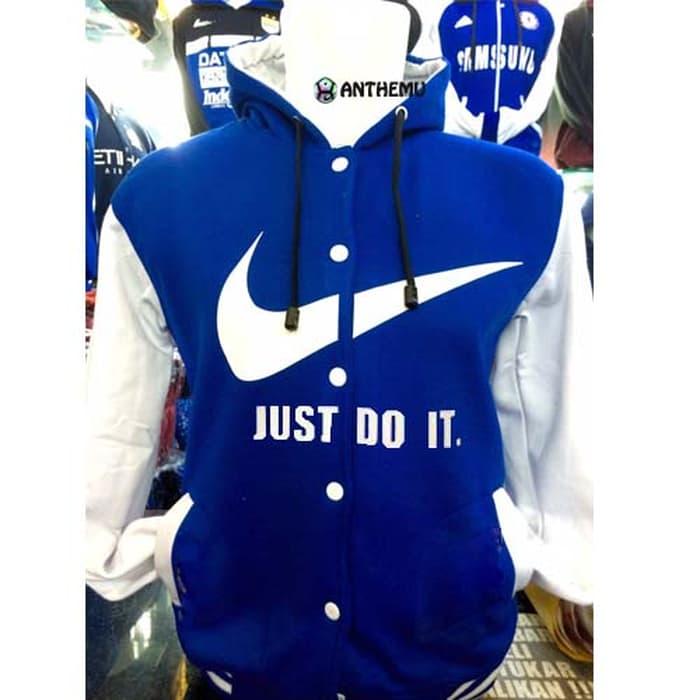 Harga Spesial!! Jaket Varsity Nike Biru Putih New Hoodie Bola Just Do It Gitar Kuas - ready stock