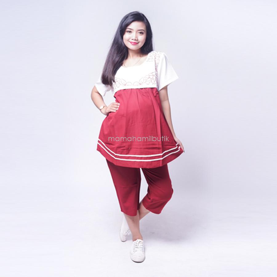 Ning Ayu Setelan Hamil Cantik Bunga Bordir Melati 7 per 8 - STD 80 / Baju Hamil untuk kerja Lengan Panjang / Baju Hamil Seksi / Baju Hamil Gamis / Baju Menyusui Modis / Baju menyusui Murah / Baju Menyusui Terbaru / Baju Menyusui Keren
