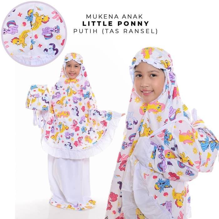 MUKENA ANAK TERBARU KARAKTER MY LITTLE PONY PUTIH TAS RANSEL PAUD TK SD 2-10 TAHUN KATUN JEPANG LARIS MURAH TAS RANSEL