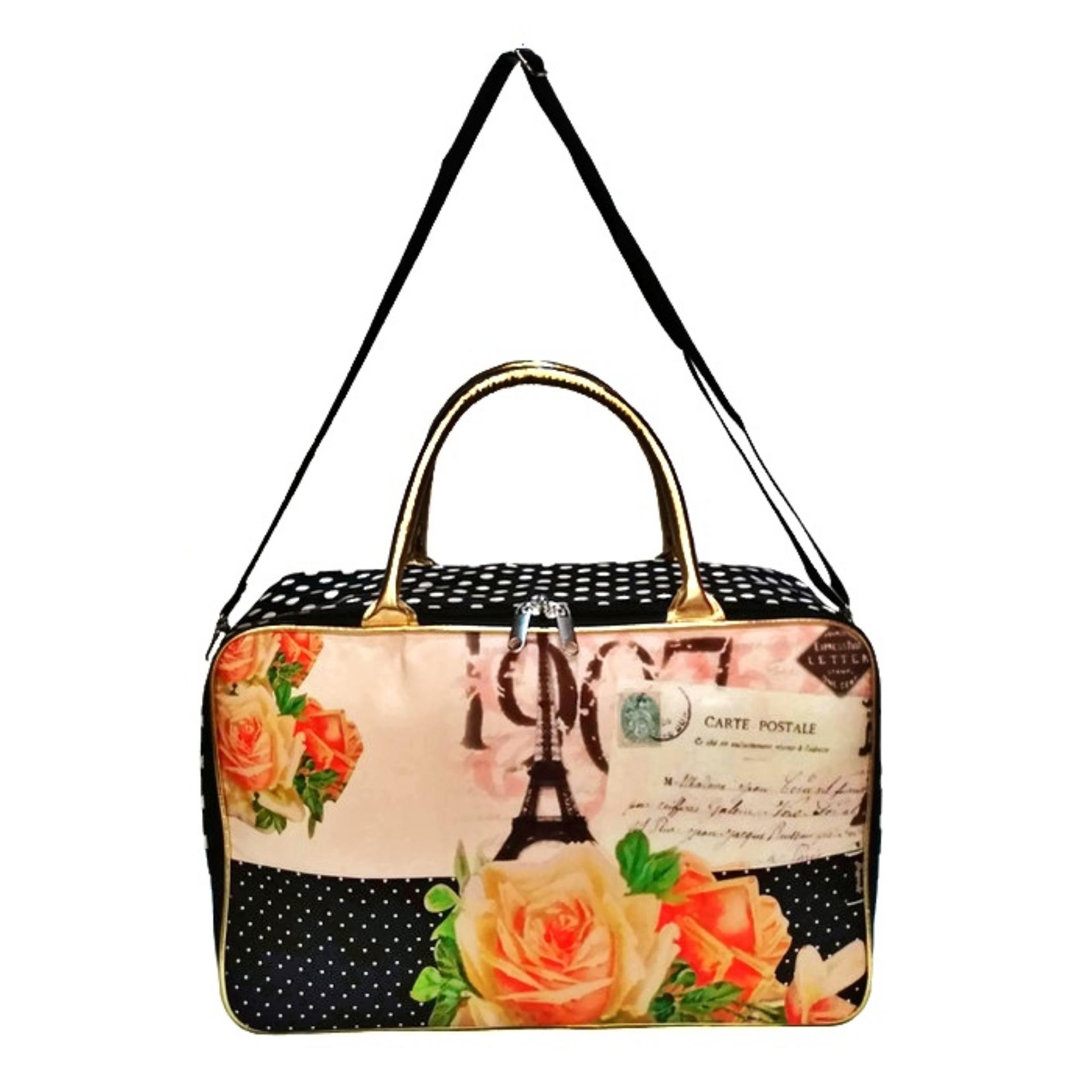 AMT Tas Koper Travel Bag Kanvas Import Premium Jumbo Pria dan Wanita Komplit Aksesoris Paris Flower 1907