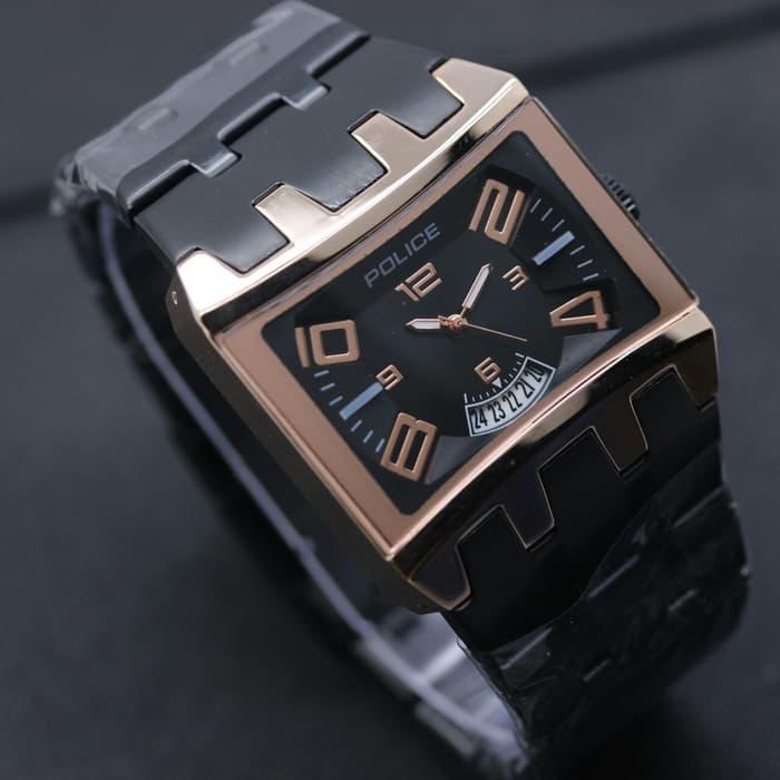 PROMO!!! Jam Tangan Pria / Cowok Police Tanggal Rantai Hitam Rosegold