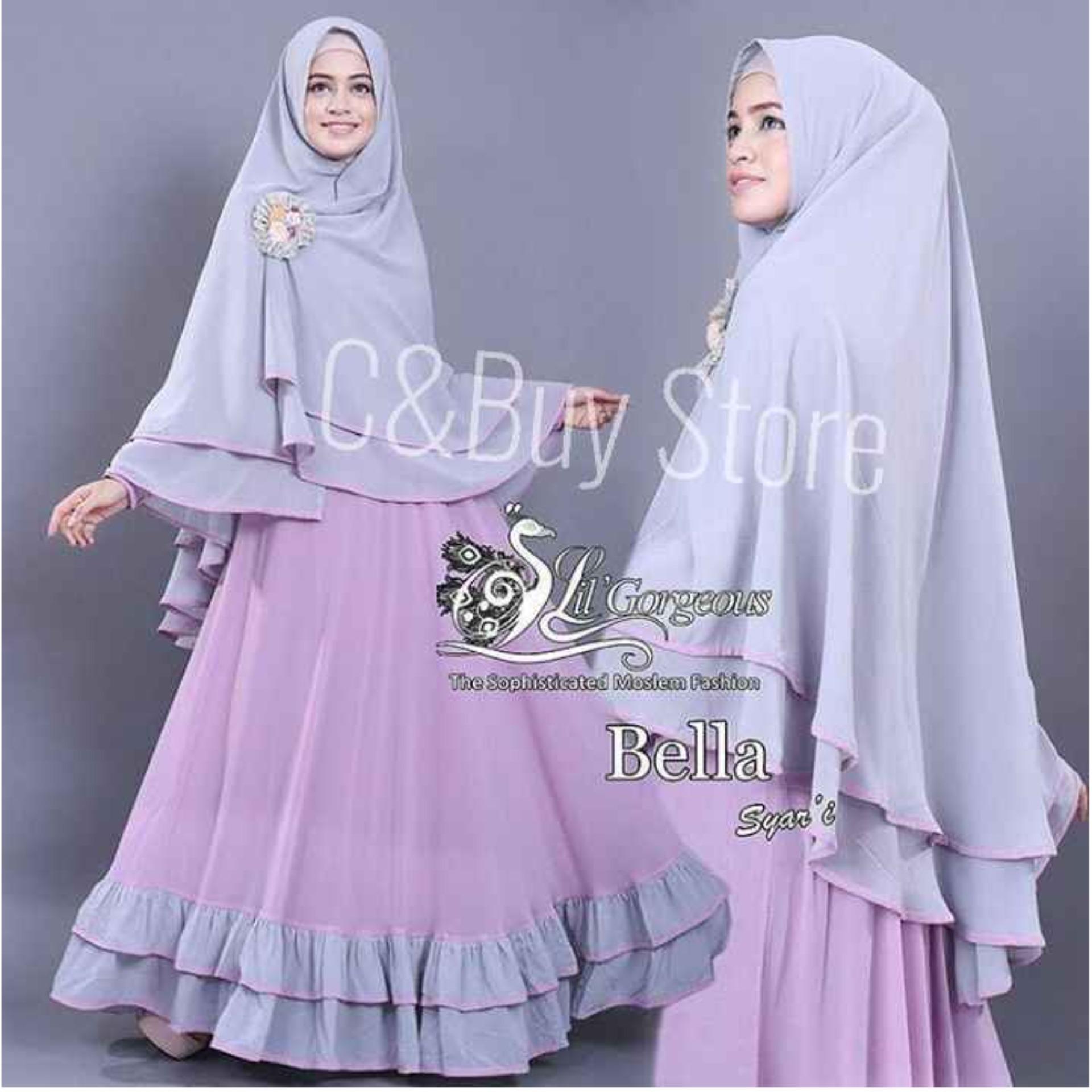 C&Buy Store Baju Gamis Maxi Dress Muslim Wanita Syari 2in1 BELLA ( Dapat Jilbab ) / Dress Muslim / Gamis Wanita / Baju Muslim / Hijab Muslim / Fashion Muslim / Syar'i Muslim / Maxi Dress Lengan Panjang / Gamis Modern