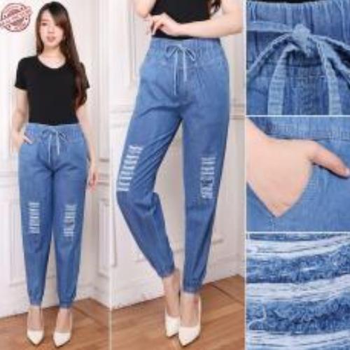 Celana jeans joger panjang wanita jumbo long pant Kasya