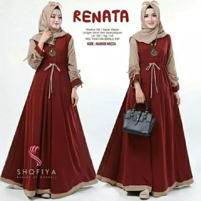 Grosir Baju murah / Gamis busui / Hijab model baru : New Renata Dress - Maroon - L Shnshop