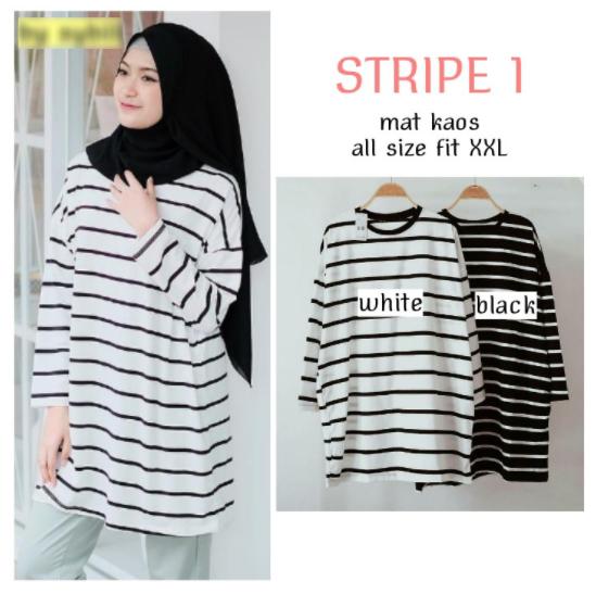 Hana Fashion * kaos stripe panjang jumbo fit XXL / LD: 120 - 124 *