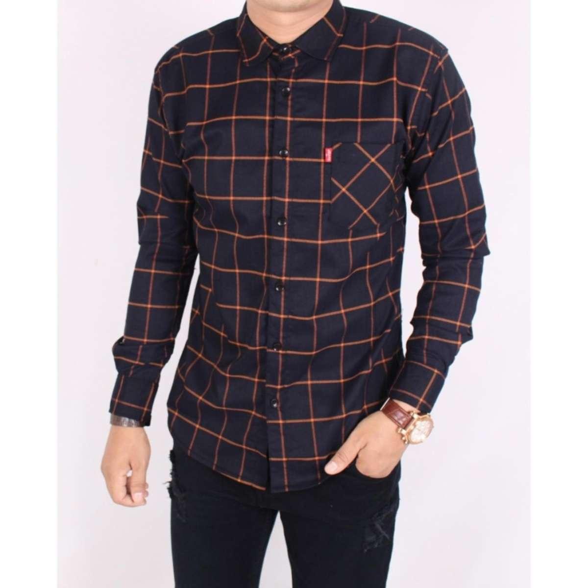 Hope Clothing 007 Kemeja Flanel Pria Lengan Panjang Exclusive Baju Kemeja Flanel Cowok Kerja Kantoran Formal Kemeja Distro Casual Coklat_ Hope Clothing 007