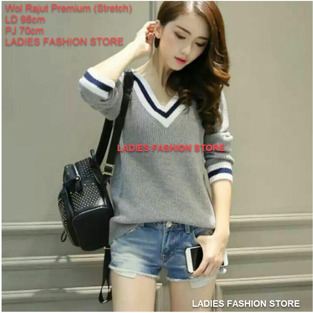 Sweater Wanita Lengan Panjang / Baju Sweater Tebal Polos / Baju Hangat Cewek / Kaos Wanita Lengan Panjang VNeck / Kaos Sweater Keren Korean Style / Baju Hangat / Jaket Sweater Wanita / Pakaian Wanita Murah / Atasan Wanita / Bahan Sweater NR (LISVI) - ABU