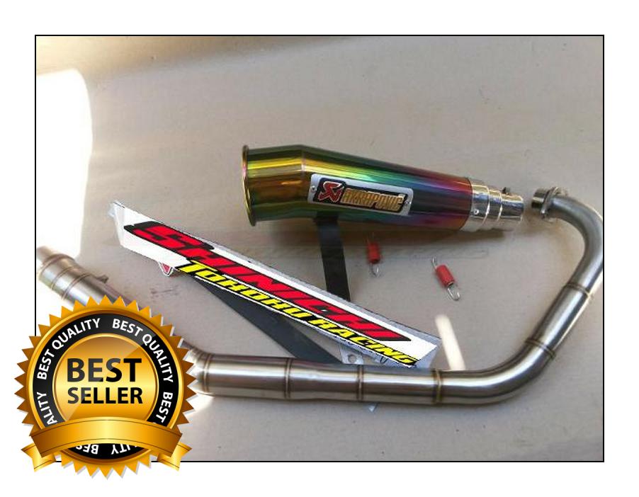 Knalpot racing akrpovic megaphone Rainbow/pelangi pipa fullstenlis cacing argon robotik untuk motor vixion/xabre/R15/byson/cbr150/k45 old/cb150 new/old/jupiter mx new/old/mx king/satra fu/sonic150/supra125/Tiger/megapro/verza dll