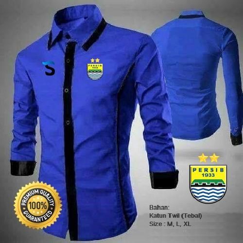 Kemeja Bola Persib Full Bordir Type A Biru - Kemeja Casual Katun Tebal