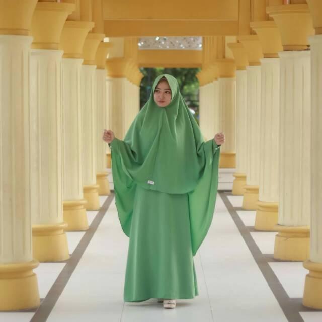 (TERBARU) Gamis Syari Hijau Bahan Wolfis (Size M tanpa Hijab)