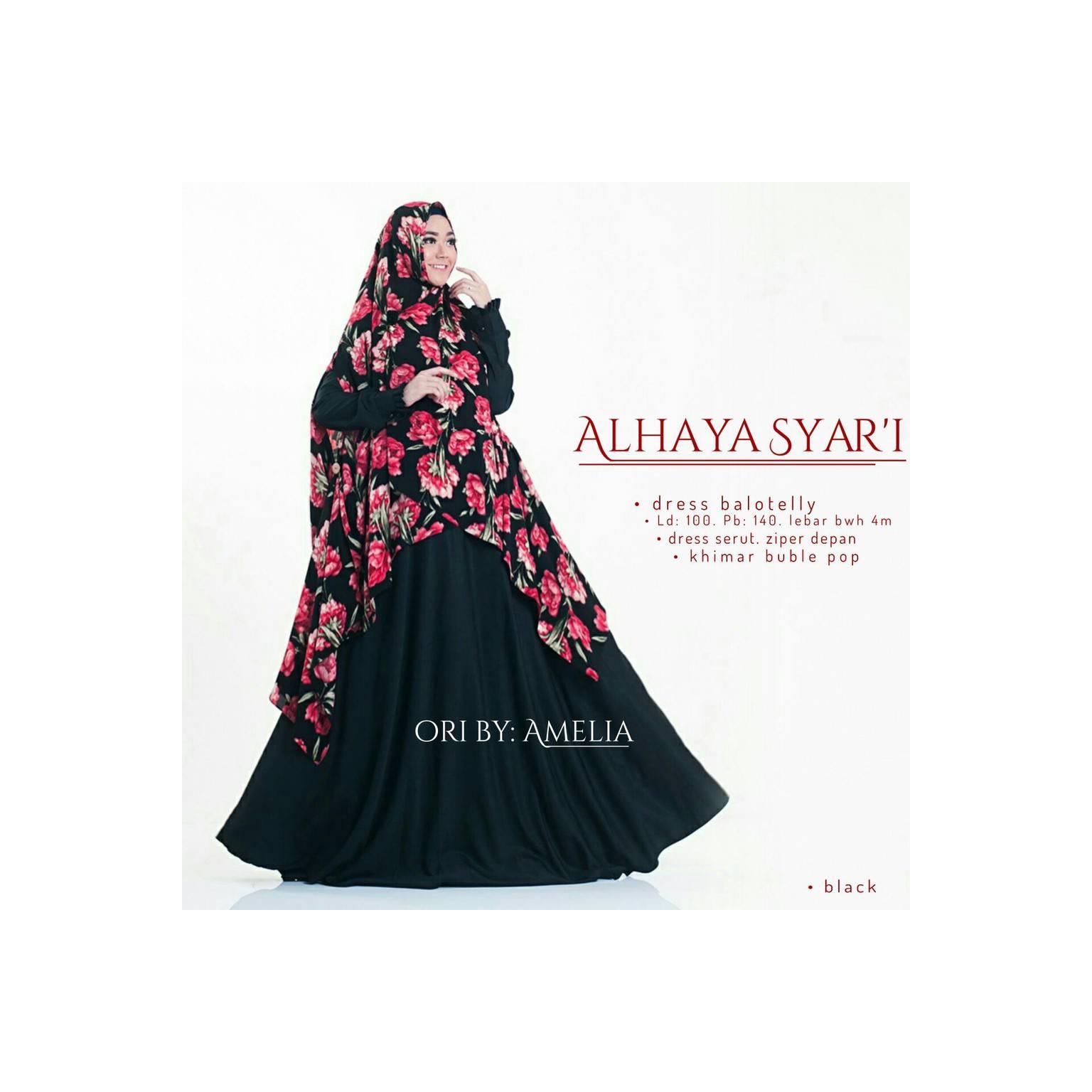 Setelan Gamis Muslimah + Jilbab (Alhaya Syari) Ori Amelia