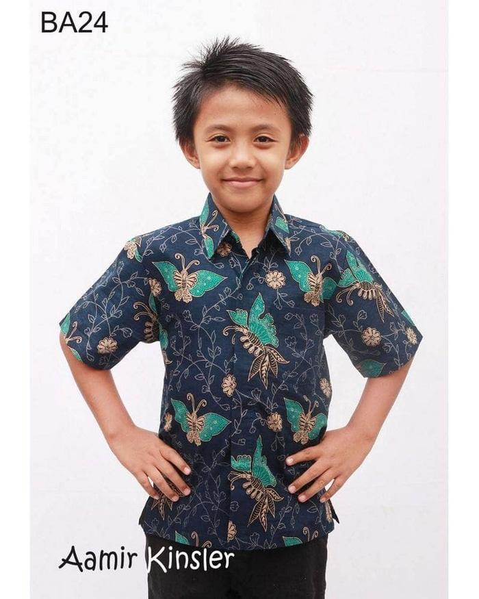 Kemeja batik Anak / Batik Anak Cowok / Batik Anak Laki /Kemeja Anak - 10 tahun, Navy