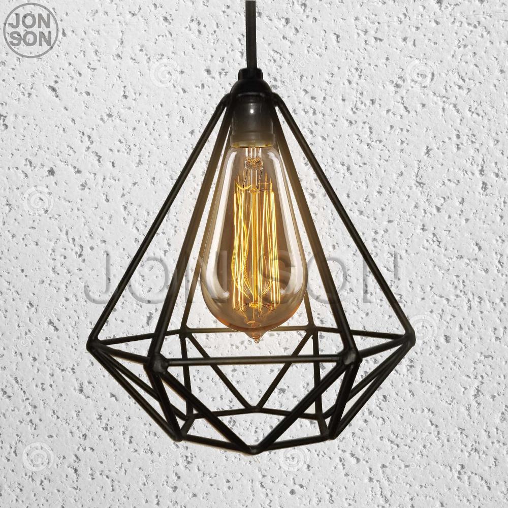 Kap Lampu Gantung Diamond Industrial Design ---O0o--- Hias Minimalis Dekorasi Kafe Rumah Cafe Vintage Retro Rustic Pendant Cage Besi - Kool Katz