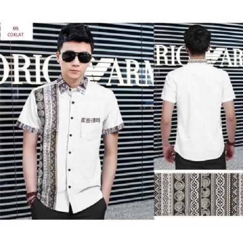 SUPPLIER GROSIR 15266 V11 BAJU KEMEJA PRIA LENGAN PENDEK PAKAIAN KOKO DEWASA BATIK MODERN BUSANA COWOK MUSLIM POLOS KEKINIAN MURAH TERMURAH WARNA PUTIH COKLAT BAHAN KATUN