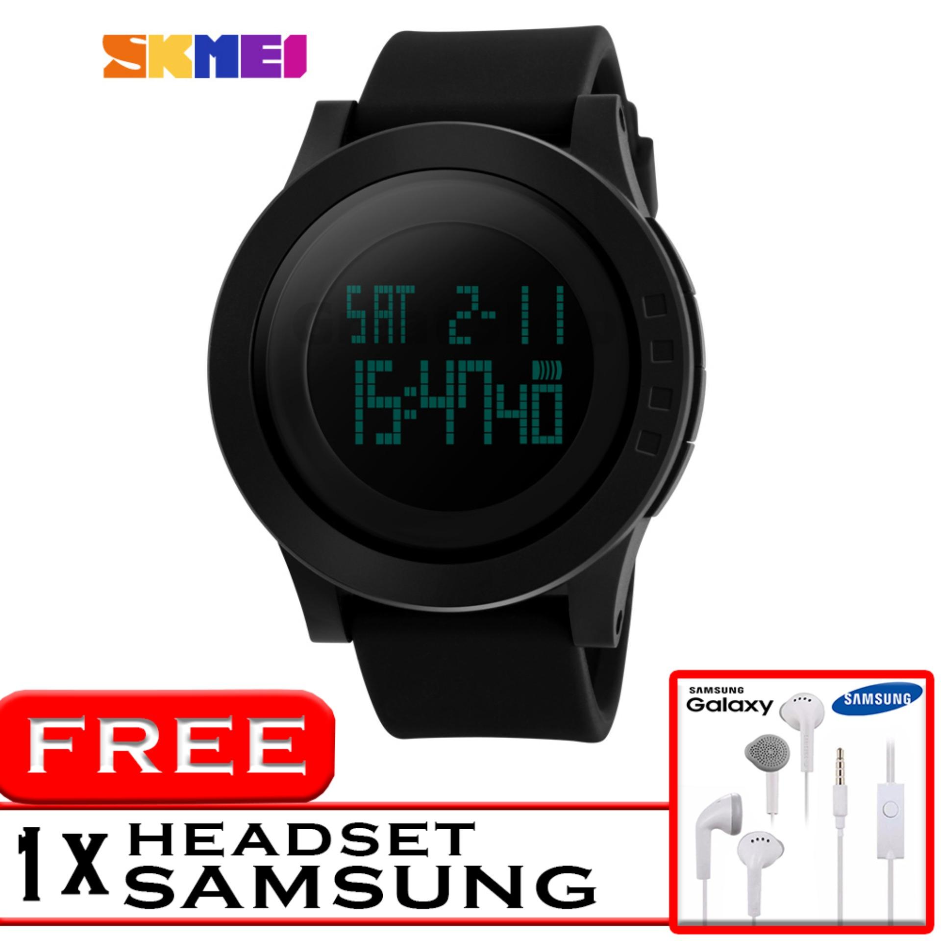GREAT SKMEI 1142 Jam Tangan Digigtal Sport Pria Water Resistant 50m Rubber Strap - Hitam + Free Headset Samsung HD Audio 3.5mm Jack Audio