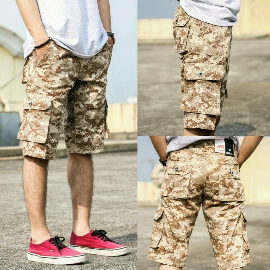 3R/celana katun kargo pendek /pria/crem